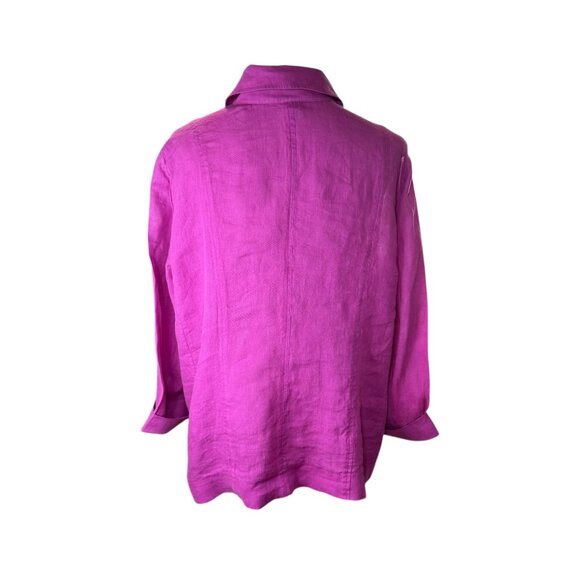 Ellen Tracy 100% Linen Button Front Blouse Magenta Pink Size 16 | Lightweight - Picture 3 of 9